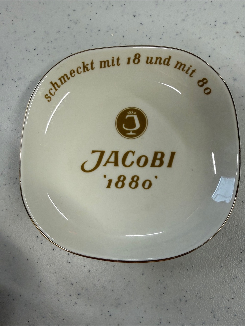 German JACoBI. “1880”Trinket Dish Cream and Gold '1880' porcelain gold rim 1962